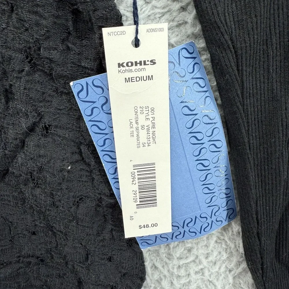 Simply Vera Wang Pure Night‎ Black Lace Lined Sweater Womens M Long Sleeve NWT